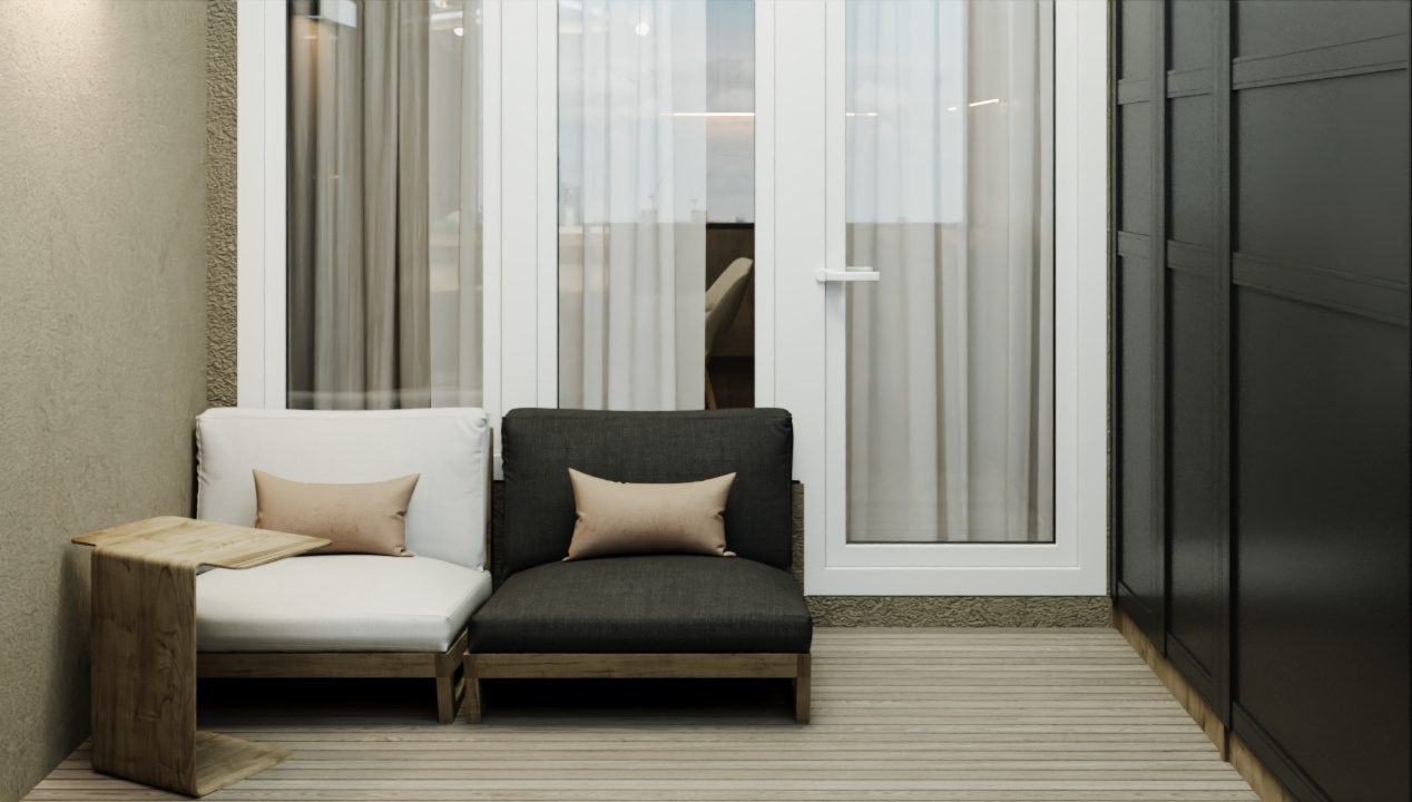 Spacial Redesign — Living room & balcony, view 3