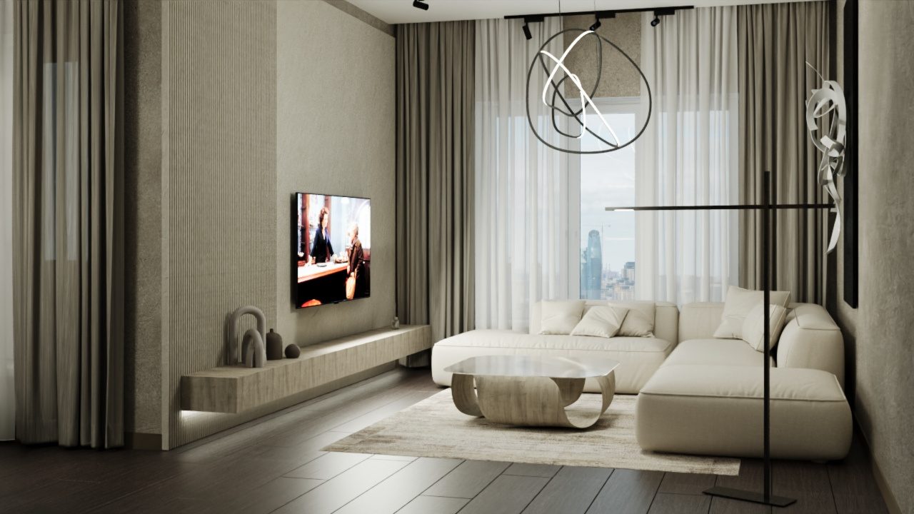 Spacial Redesign — Living room & balcony, view 1